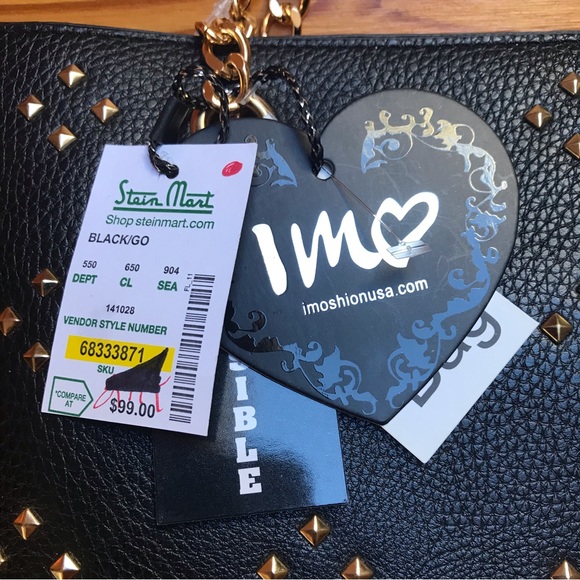 ImoShion USA Black Faux Leather Gold Chain Charger USB Purse Bundle, NWT, 14” - Picture 14 of 16